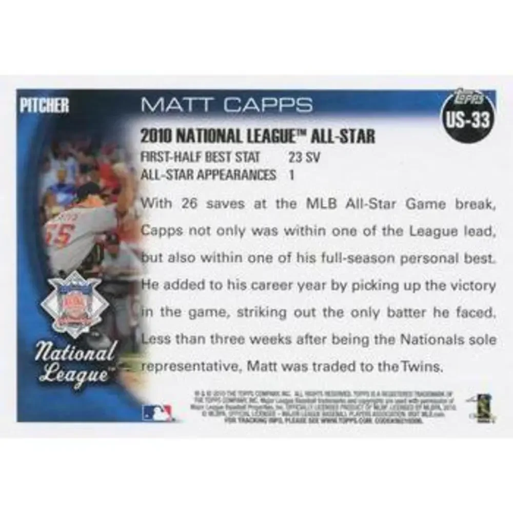 2010 Topps Update Matt Capps AS US-33 Washington Nationals